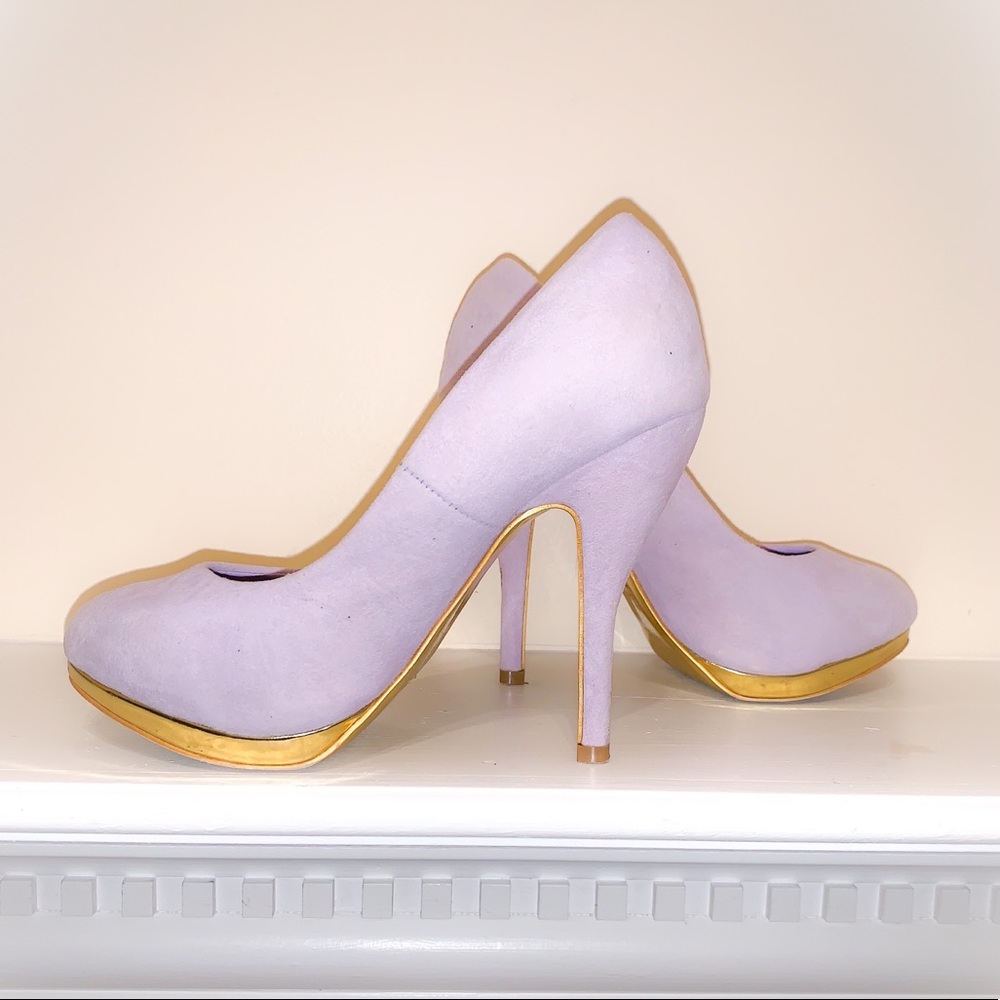 🛍SHOEDAZZLE Della Purple & Gold Heel Pump 6.5